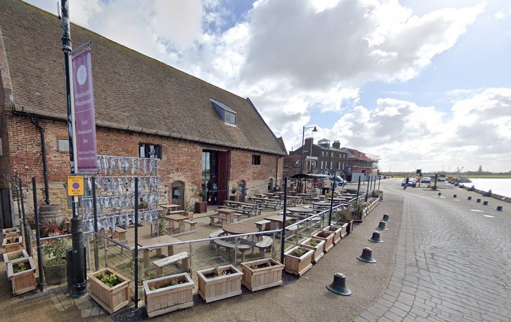 Marriott's Warehouse and outdoor seating beside the waterfront